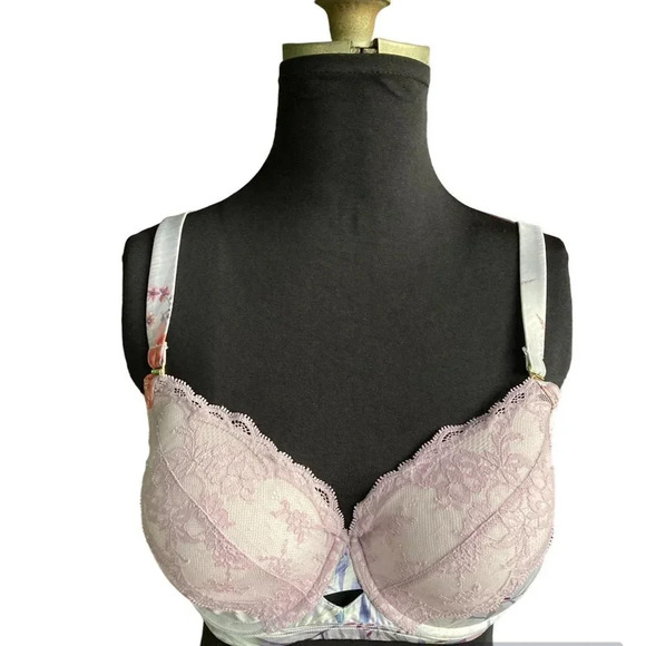 Pleasure State Bra, Pastel‎ Floral Design with Lace, Size 32E - Picture 1 of 8